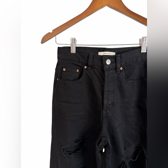 Pacsun Black Denim Distressed Wide Leg Jeans High Waisted Womens Approx Sz 25 - Picture 4 of 9